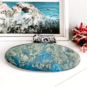 HUGE Larimar Natural Gemstone 925 Silver Pendant Necklace